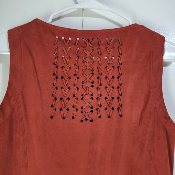 JOHN MARK Women's Small Faux Suede Sleeveless Top Tunic Orange Rust Tassel - Picture 5 of 9